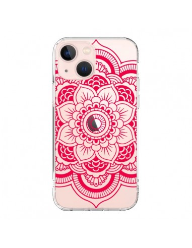 Coque iPhone 13 Mini Mandala Rose Fushia Azteque Transparente - Nico