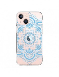 Coque iPhone 13 Mini Mandala Bleu Azteque Transparente -...