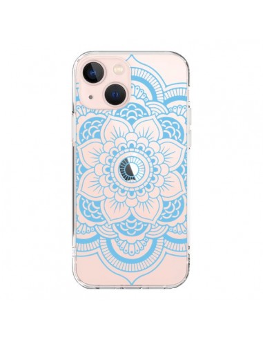 Coque iPhone 13 Mini Mandala Bleu Azteque Transparente - Nico