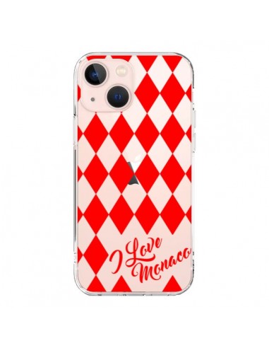 Coque iPhone 13 Mini I Love Monaco et Losange Rouge - Nico