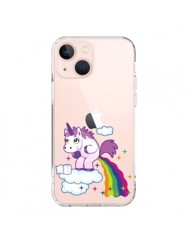 Coque iPhone 13 Mini Licorne Caca Arc en Ciel Transparente - Nico