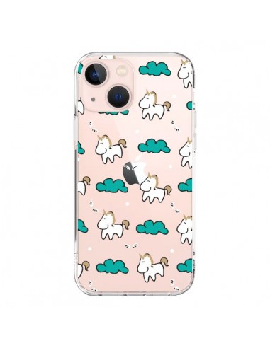 Coque iPhone 13 Mini Licorne et Nuages Transparente - Nico