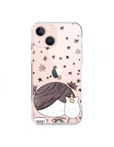 Coque iPhone 13 Mini Petite Fille et Licorne I Believe Transparente - Nico