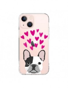 Coque iPhone 13 Mini Bulldog Français Coeurs Chien...