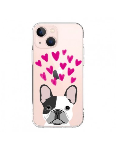 Coque iPhone 13 Mini Bulldog Français Coeurs Chien Transparente - Pet Friendly