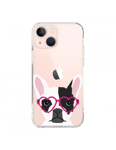 Cover iPhone 13 Mini Bulldog Francese Occhiali Cuore Cane Trasparente - Pet Friendly