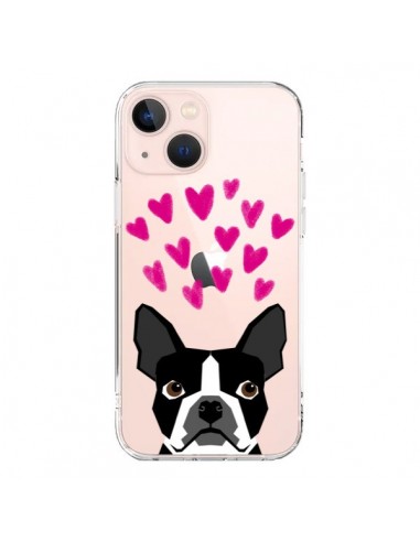 Coque iPhone 13 Mini Boston Terrier Coeurs Chien Transparente - Pet Friendly