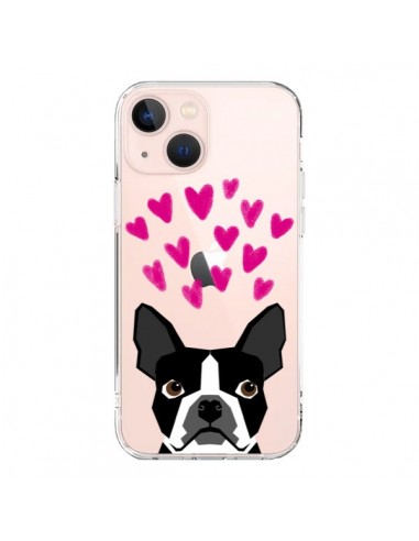 Cover iPhone 13 Mini Boston Terrier Cuori Cane Trasparente - Pet Friendly