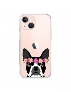 Cover iPhone 13 Mini Boston Terrier Fiori Cane...