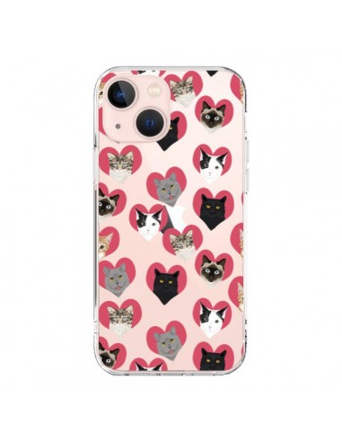 Coque iPhone 13 Mini Chats Coeurs Transparente - Pet Friendly