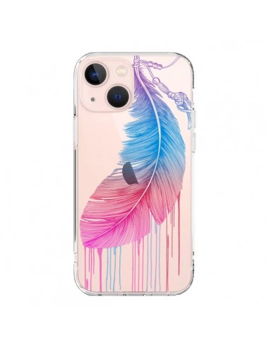 Coque iPhone 13 Mini Plume Feather Arc en Ciel Transparente - Rachel Caldwell