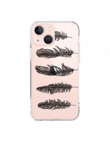 Coque iPhone 13 Mini Plume Feather Noir Transparente - Rachel Caldwell