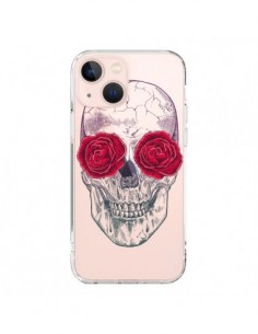 Coque iPhone 13 Mini Tête de Mort Rose Fleurs...