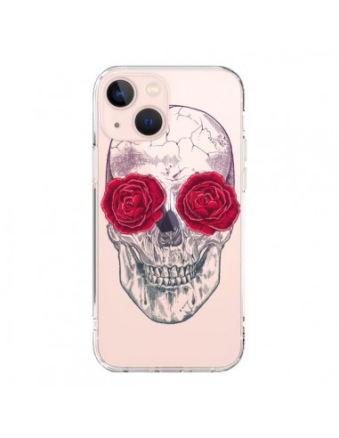Coque iPhone 13 Mini Tête de Mort Rose Fleurs Transparente - Rachel Caldwell