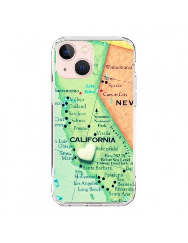 Coque iPhone 13 Mini Carte Map Californie - R Delean