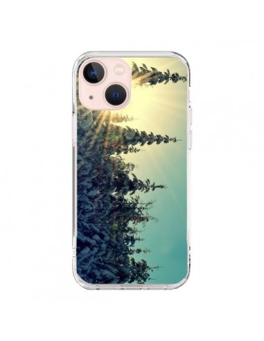 Coque iPhone 13 Mini Hiver Paysage Neige Montagnes Sapins Ski - R Delean