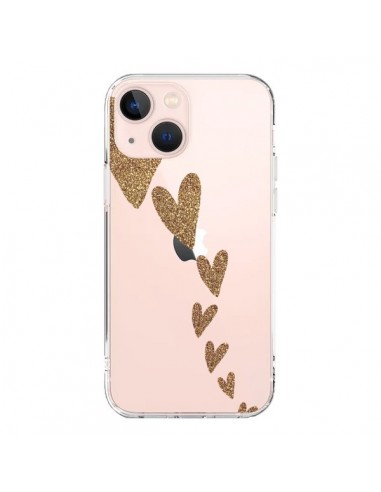 Coque iPhone 13 Mini Coeur Falling Gold Hearts Transparente - Sylvia Cook