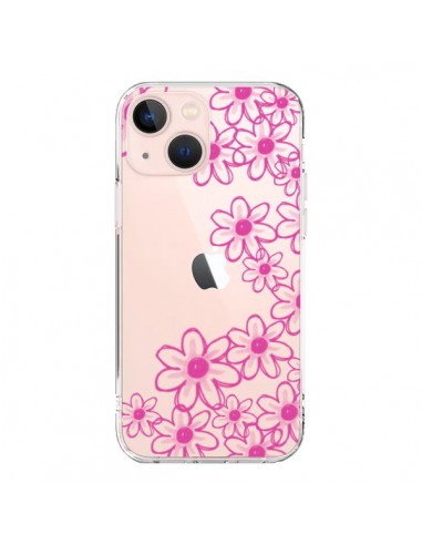 Coque iPhone 13 Mini Pink Flowers Fleurs Roses Transparente - Sylvia Cook