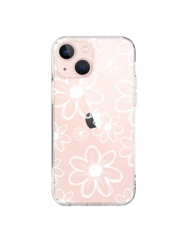 Coque iPhone 13 Mini Mandala Blanc White Flower Transparente - Sylvia Cook