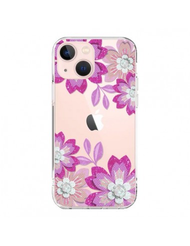 Coque iPhone 13 Mini Winter Flower Rose, Fleurs d'Hiver Transparente - Sylvia Cook
