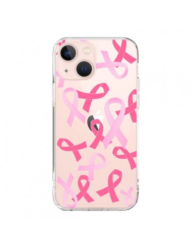 Coque iPhone 13 Mini Pink Ribbons Ruban Rose Transparente - Sylvia Cook