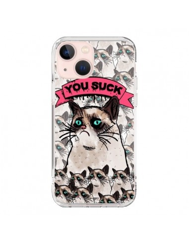 Coque iPhone 13 Mini Chat Grumpy Cat - You Suck - Sara Eshak