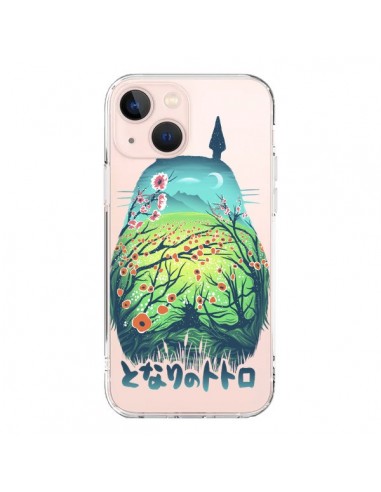 Cover iPhone 13 Mini Totoro Manga Fiori Trasparente - Victor Vercesi