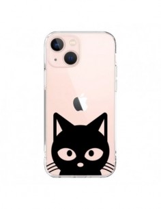 Coque iPhone 13 Mini Tête Chat Noir Cat Transparente -...