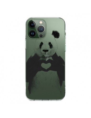 Coque iPhone 13 Pro Max Panda All You Need Is Love Transparente - Balazs Solti