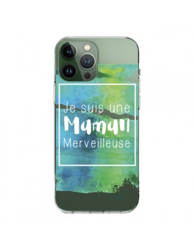 Coque iPhone 13 Pro Max Je suis une Maman Merveilleuse Bleu Vert Transparente - Chapo