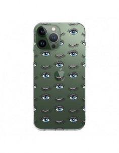 Coque iPhone 13 Pro Max Eyes Oeil Yeux Bleus Mosaïque...