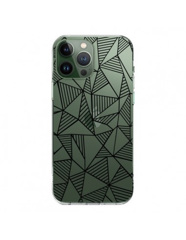Coque iPhone 13 Pro Max Lignes Grilles Triangles Grid Abstract Noir Transparente - Project M