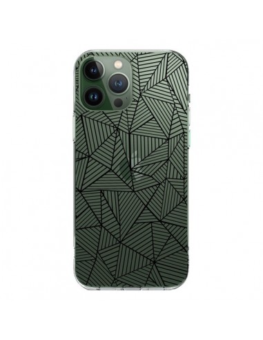 Coque iPhone 13 Pro Max Lignes Grilles Triangles Full Grid Abstract Noir Transparente - Project M