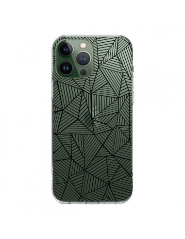 Cover iPhone 13 Pro Max Linee Griglia Triangles Full Grid Astratto Nero Trasparente - Project M