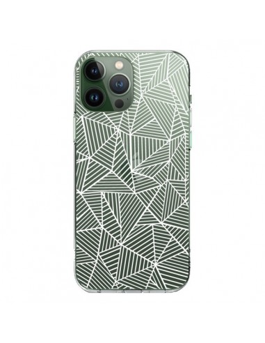 Coque iPhone 13 Pro Max Lignes Grilles Triangles Full Grid Abstract Blanc Transparente - Project M