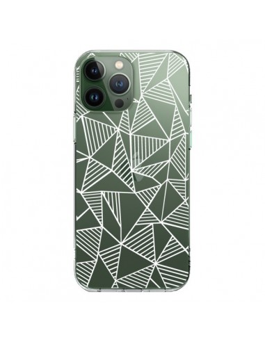 Coque iPhone 13 Pro Max Lignes Grilles Triangles Grid Abstract Blanc Transparente - Project M