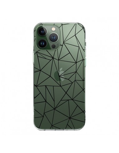 Coque iPhone 13 Pro Max Lignes Triangles Grid Abstract Noir Transparente - Project M