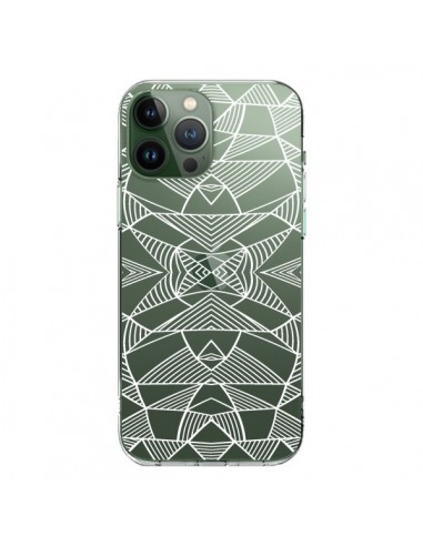 Coque iPhone 13 Pro Max Lignes Miroir Grilles Triangles Grid Abstract Blanc Transparente - Project M