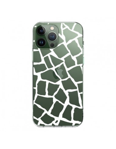 Coque iPhone 13 Pro Max Girafe Mosaïque Blanc Transparente - Project M