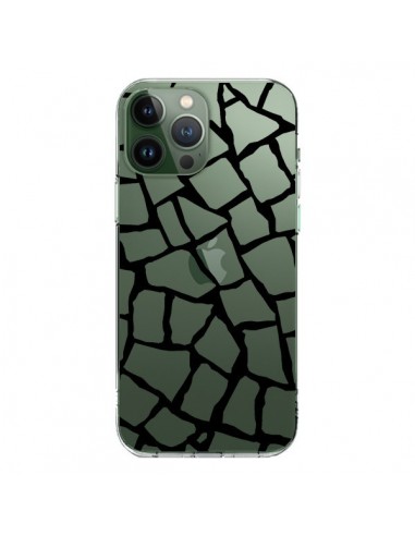 Coque iPhone 13 Pro Max Girafe Mosaïque Noir Transparente - Project M