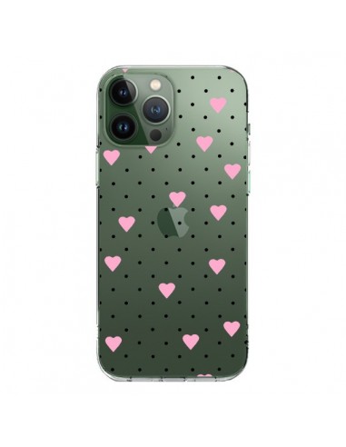 Cover iPhone 13 Pro Max Punti Cuori Rosa Trasparente - Project M