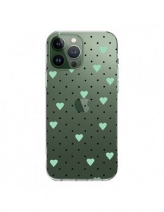 Coque iPhone 13 Pro Max Point Coeur Mint Bleu Vert Pin...