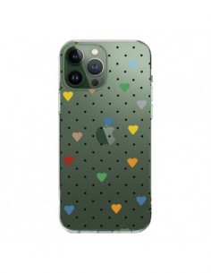 Cover iPhone 13 Pro Max Punti Cuori Colorato Trasparente...