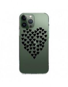 Cover iPhone 13 Pro Max Cuori Amore Nero Trasparente -...