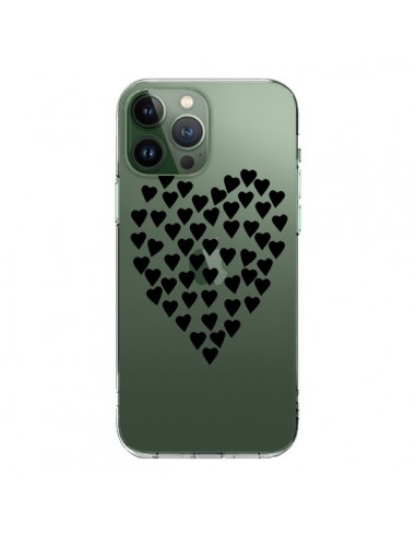 Coque iPhone 13 Pro Max Coeurs Heart Love Noir Transparente - Project M