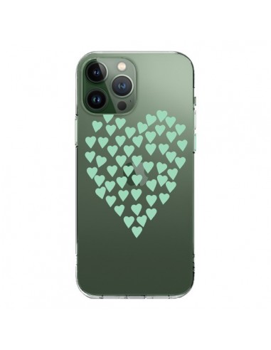 Cover iPhone 13 Pro Max Cuori Amore Verde Menta Trasparente - Project M