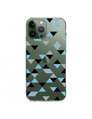 Coque iPhone 13 Pro Max Triangles Ice Blue Bleu Noir Transparente - Project M