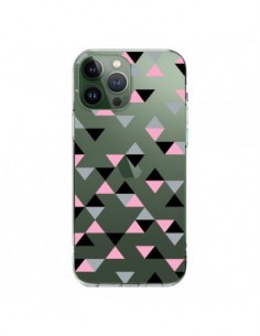 Coque iPhone 13 Pro Max Triangles Pink Rose Noir...