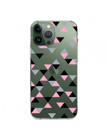 Coque iPhone 13 Pro Max Triangles Pink Rose Noir Transparente - Project M