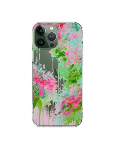 iPhone 13 Pro Max Case Flowers Pink Green Clear - Ebi Emporium